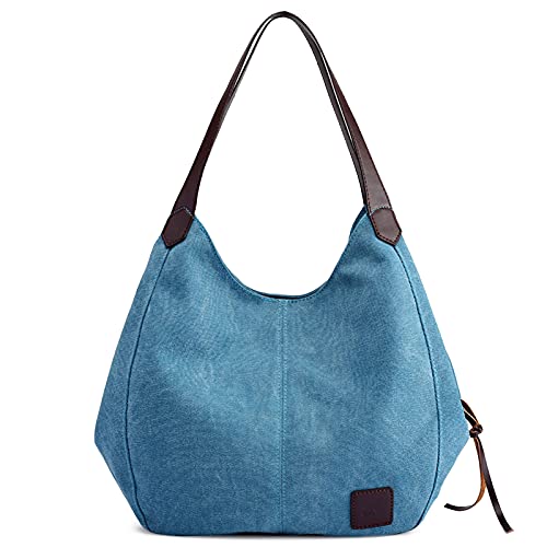 DIRRONA Mode Damen Canvas Handtasche Damen Canvas Schultertasche Canvas Tragetasche Leicht Sanft Handtasche Hohe Kapazität Reise Schultertaschen Blau A von DIRRONA