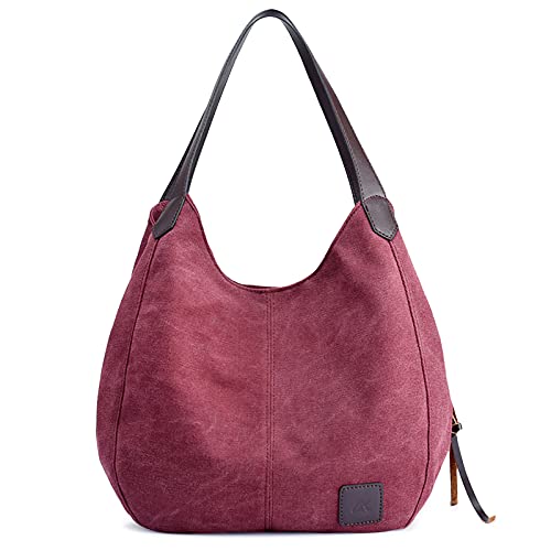 DIRRONA Mode Damen Canvas Handtasche Damen Canvas Schultertasche Canvas Tragetasche Leicht Sanft Handtasche Hohe Kapazität Reise Schultertaschen Rot von DIRRONA