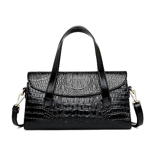DIRRONA Damen Retro Umhängetasche Mode Krokodilmuster Henkeltasche Handtasche Täglich Casual Reisen Messenger Umhängetaschen Dating Arbeiten Party Pu Leder Elegant Umhängetaschen Schwarz von DIRRONA