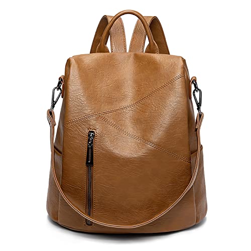 DIRRONA Damen Rucksack Beiläufig Diebstahlschutz Daypack Reise Wasserdicht Büro Geschäftsreise PU Leder Cabrio Multifunktion Große Rucksack Schultertaschen Braun von DIRRONA