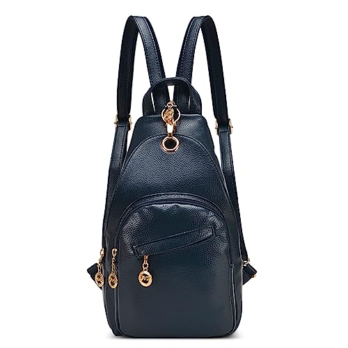 DIRRONA Damen Rucksack Beiläufig Kleine Brusttasche für Damen Multifunktionale Reise Wasserdicht Schultertaschen Draussen PU Leder Damen Handtasche Große Kapazität Brusttasche Blau von DIRRONA