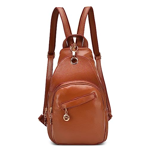 DIRRONA Damen Rucksack Beiläufig Kleine Brusttasche für Damen Multifunktionale Reise Wasserdicht Schultertaschen Draussen PU Leder Damen Handtasche Große Kapazität Brusttasche Braun von DIRRONA