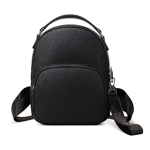 DIRRONA Damen Rucksack Damentasche Klein Cityrucksack Elegant Damen Umhängetasche Travel Lässig Schule Arbeit Mode Rucksack Wasserdicht PU Leder Damen Rucksackhandtaschen Schwarz von DIRRONA