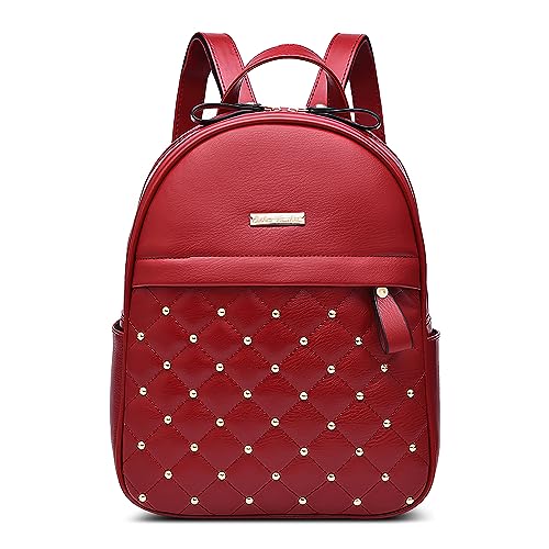 DIRRONA Damen Rucksack Damentasche Schultertasche Rucksack Mittel Mode Cityrucksack Frauen Umhängetasche Lässig Travel Arbeit Party rucksäcke Wasserdicht PU Leder Schulrucksack Rot von DIRRONA