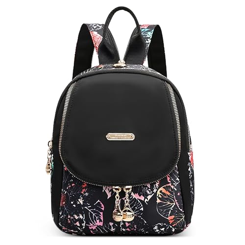DIRRONA Damen Rucksack Klein Mode Süße Umhängetasche Soft Nylon Rucksack für Damen Lässige Brusttasche für Damen Reisen Camping im Freien Arbeiten Rucksack Mit Bedrucktem Design Schwarzes C von DIRRONA