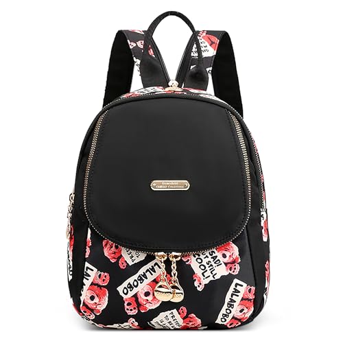 DIRRONA Damen Rucksack Klein Mode Süße Umhängetasche Soft Nylon Rucksack für Damen Lässige Brusttasche für Damen Reisen Camping im Freien Arbeiten Rucksack Mit Bedrucktem Design Schwarzes G von DIRRONA