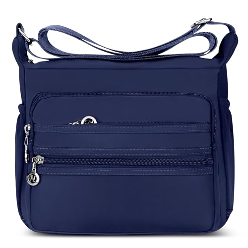DIRRONA Damen Umhängetasche Casual Groß Kapazität Schultertasche Wasserdicht Damen Reise Arbeit Lässig Täglich Nylon Handtasche Multi Tasche Damen Messenger Bag 2 Größen Blau A von DIRRONA