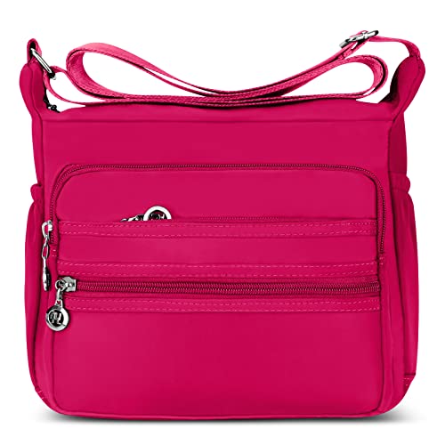 DIRRONA Damen Umhängetasche Casual Groß Kapazität Schultertasche Wasserdicht Damen Reise Arbeit Lässig Täglich Nylon Handtasche Multi Tasche Damen Messenger Bag 2 Größen Rot A von DIRRONA