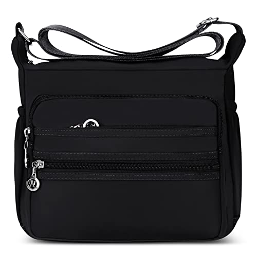 DIRRONA Damen Umhängetasche Casual Groß Kapazität Schultertasche Wasserdicht Damen Reise Arbeit Lässig Täglich Nylon Handtasche Multi Tasche Damen Messenger Bag 2 Größen Schwarz A von DIRRONA