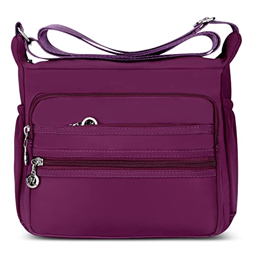 DIRRONA Damen Umhängetasche Casual Groß Kapazität Schultertasche Wasserdicht Damen Reise Arbeit Lässig Täglich Nylon Handtasche Multi Tasche Damen Messenger Bag 2 Größen Violettes B von DIRRONA