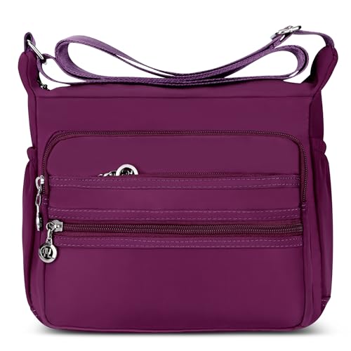 DIRRONA Damen Umhängetasche Casual Groß Kapazität Schultertasche Wasserdicht Damen Reise Arbeit Lässig Täglich Nylon Handtasche Multi Tasche Damen Messenger Bag 2 Größen Violettes B von DIRRONA