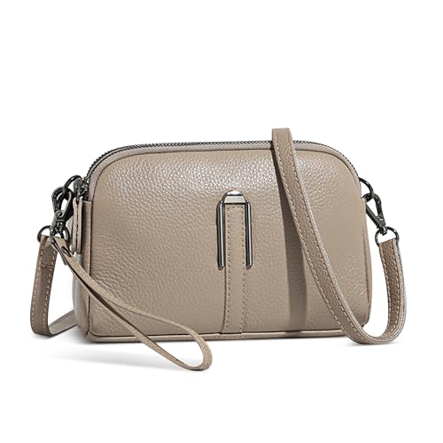 DIRRONA Damen Umhängetasche Klein Crossbody Tasche Stylische mit Diebstahlschutz Verstellbarer Gurt Reisen Shopping PU Leder Schultertasche Anti-Diebstahlfach Büro Stadt Reisen Helles Camel von DIRRONA