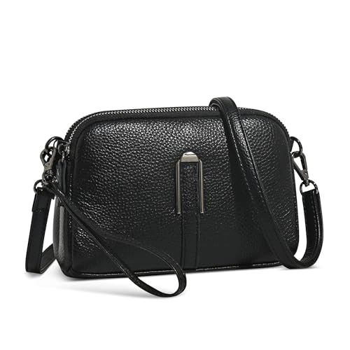 DIRRONA Damen Umhängetasche Klein Crossbody Tasche Stylische mit Diebstahlschutz Verstellbarer Gurt Reisen Shopping PU Leder Schultertasche Anti-Diebstahlfach Büro Stadt Reisen Klassisches Schwarz von DIRRONA
