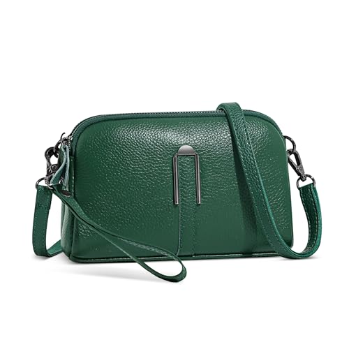 DIRRONA Damen Umhängetasche Klein Crossbody Tasche Stylische mit Diebstahlschutz Verstellbarer Gurt Reisen Shopping PU Leder Schultertasche Anti-Diebstahlfach Büro Stadt Reisen Malachitgrün von DIRRONA