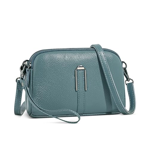 DIRRONA Damen Umhängetasche Klein Crossbody Tasche Stylische mit Diebstahlschutz Verstellbarer Gurt Reisen Shopping PU Leder Schultertasche Anti-Diebstahlfach Büro Stadt Reisen Nebelblau von DIRRONA