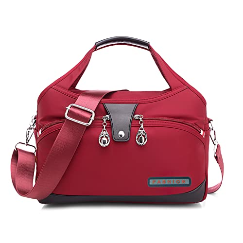 DIRRONA Damen Umhängetasche Multi Pocket Crossbody Bag Schultertaschen Leicht Handtasche Waterproof Nylon Reisen Täglicher Gebrauch Damentasche Rot A von DIRRONA