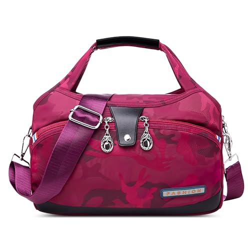 DIRRONA Damen Umhängetasche Multi Pocket Crossbody Bag Schultertaschen Leicht Handtasche Waterproof Nylon Reisen Täglicher Gebrauch Damentasche Rot B von DIRRONA