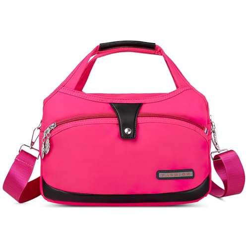 DIRRONA Damen Umhängetasche Multi Pocket Crossbody Bag Schultertaschen Leicht Handtasche Waterproof Nylon Reisen Täglicher Gebrauch Damentasche Rot von DIRRONA