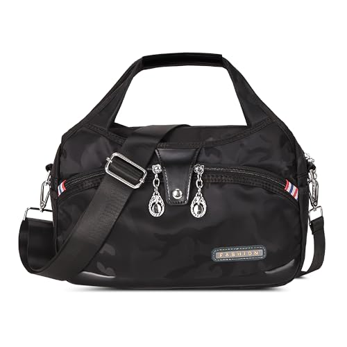 DIRRONA Damen Umhängetasche Multi Pocket Crossbody Bag Schultertaschen Leicht Handtasche Waterproof Nylon Reisen Täglicher Gebrauch Damentasche Schwarz A von DIRRONA