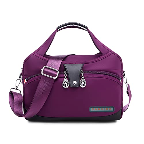 DIRRONA Damen Umhängetasche Multi Pocket Crossbody Bag Schultertaschen Leicht Handtasche Waterproof Nylon Reisen Täglicher Gebrauch Damentasche Violett von DIRRONA