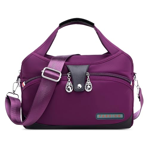 DIRRONA Damen Umhängetasche Multi Pocket Crossbody Bag Schultertaschen Leicht Handtasche Waterproof Nylon Reisen Täglicher Gebrauch Damentasche Violett von DIRRONA