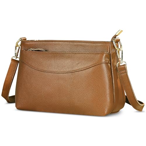 DIRRONA Damen Umhängetasche Vintage Handtasche für Frauen Modisch und Vielseitig Große Kapazität Crossbody Tasche Weich Pendeln Dating Urlaub Dame Schultertasche Wasserdicht Echtes Leder Braun von DIRRONA