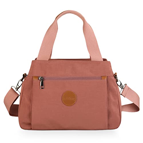 DIRRONA Einfach Damen Segeltuch Umhängetasche Frauentasche Handtasche Casual Reise Schultertasche Multi Tasche Umhängetaschen Damen Nylon Tasche Rosa von DIRRONA