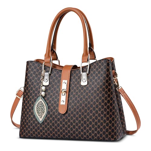 DIRRONA Elegant Damen Handtasche Mode Henkeltasche Mittel Pu Leder Bedruckte Umhängetasche Lässig Reisen Arbeiten Party Umhängetasche Geschäft Schultertasche Exquisit Anhänger Braun B von DIRRONA
