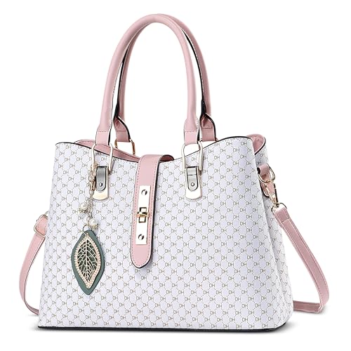 DIRRONA Elegant Damen Handtasche Mode Henkeltasche Mittel Pu Leder Bedruckte Umhängetasche Lässig Reisen Arbeiten Party Umhängetasche Geschäft Schultertasche Exquisit Anhänger Weiß A von DIRRONA
