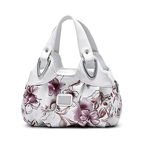 DIRRONA Elegant Damen Handtasche Schultertasche Groß Kapazität Tragetasche Leicht Reise Taschen Wasserdicht PU Leder Frauen Umhängetasche Blumentasche Rosa C von DIRRONA