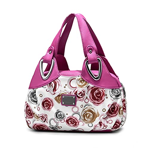 DIRRONA Elegant Damen Handtasche Schultertasche Groß Kapazität Tragetasche Leicht Reise Taschen Wasserdicht PU Leder Frauen Umhängetasche Blumentasche Rot E von DIRRONA