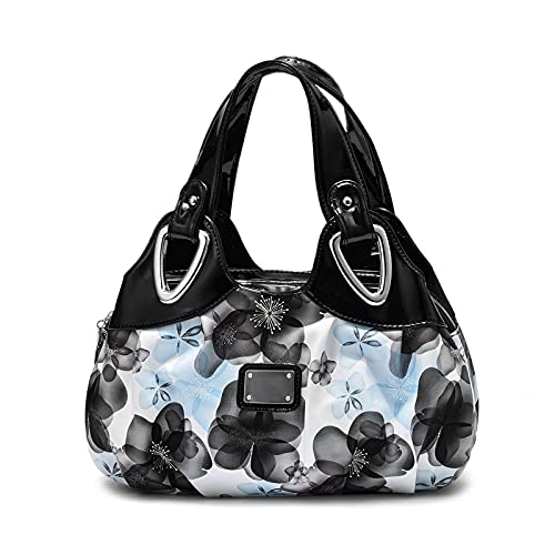 DIRRONA Elegant Damen Handtasche Schultertasche Groß Kapazität Tragetasche Leicht Reise Taschen Wasserdicht PU Leder Frauen Umhängetasche Blumentasche Schwarz A von DIRRONA