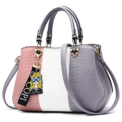 DIRRONA Elegant Damen Handtasche Schultertasche Groß Kapazität Umhängetasche Beiläufig Reise Taschen Wasserdicht PU Leder Frauen Tragetasche Mit Anhänger Grau A von DIRRONA