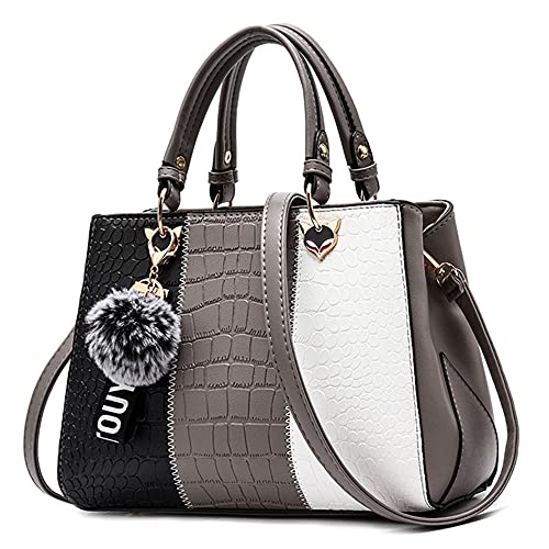 DIRRONA Elegant Damen Handtasche Schultertasche Groß Kapazität Umhängetasche Beiläufig Reise Taschen Wasserdicht PU Leder Frauen Tragetasche Mit Anhänger Grau B von DIRRONA