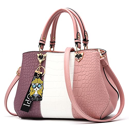 DIRRONA Elegant Damen Handtasche Schultertasche Groß Kapazität Umhängetasche Beiläufig Reise Taschen Wasserdicht PU Leder Frauen Tragetasche Mit Anhänger Pink A von DIRRONA