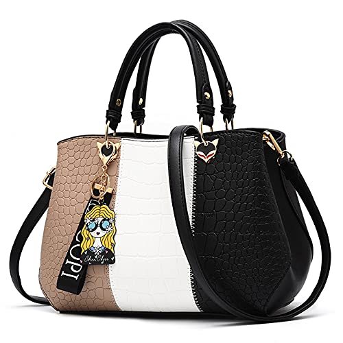 DIRRONA Elegant Damen Handtasche Schultertasche Groß Kapazität Umhängetasche Beiläufig Reise Taschen Wasserdicht PU Leder Frauen Tragetasche Mit Anhänger Schwarz A von DIRRONA