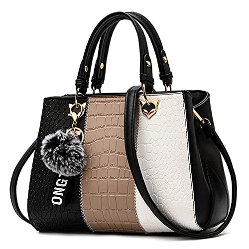 DIRRONA Elegant Damen Handtasche Schultertasche Groß Kapazität Umhängetasche Beiläufig Reise Taschen Wasserdicht PU Leder Frauen Tragetasche Mit Anhänger Schwarz B von DIRRONA