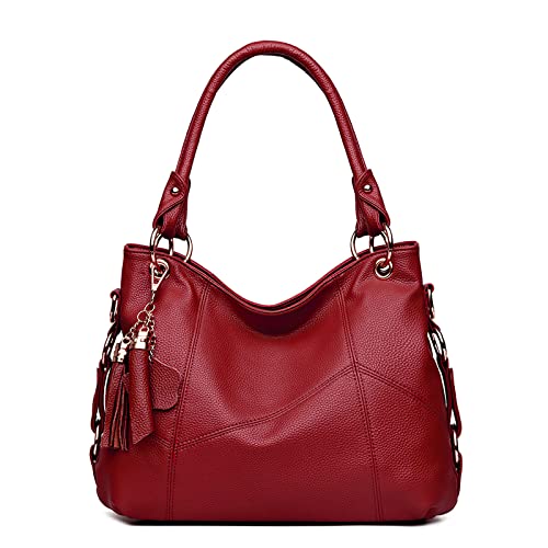 DIRRONA Elegant Damen Handtaschen Beiläufig Frau Umhängetasche Reise Täglicher Working Shopping Gebrauch Schultertasche Frauen Tasche Quastenanhänger Rot von DIRRONA