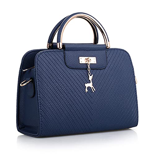 DIRRONA Elegant Damen Handtaschen Casual Umhängetasche Reise Schultertasche Groß Kapazität Umhängetaschen Damen Handtasche Rehbrauner Metallanhänger Blau von DIRRONA