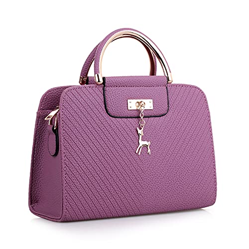 DIRRONA Elegant Damen Handtaschen Casual Umhängetasche Reise Schultertasche Groß Kapazität Umhängetaschen Damen Handtasche Rehbrauner Metallanhänger Lila von DIRRONA