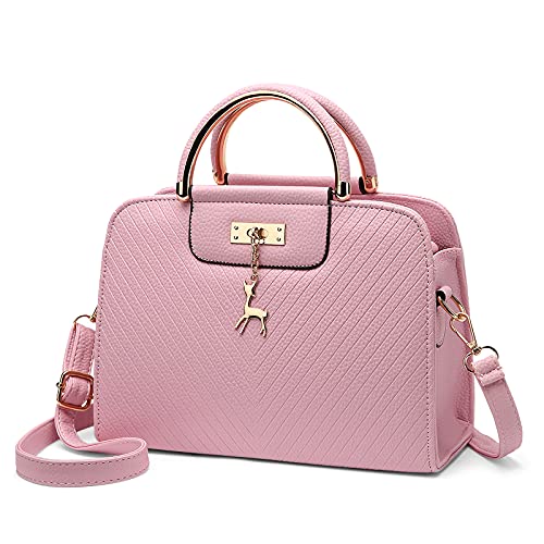DIRRONA Elegant Damen Handtaschen Casual Umhängetasche Reise Schultertasche Groß Kapazität Umhängetaschen Damen Handtasche Rehbrauner Metallanhänger Rosa von DIRRONA