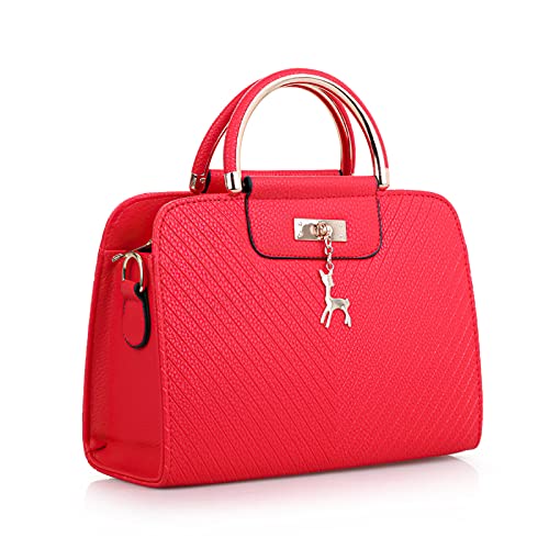 DIRRONA Elegant Damen Handtaschen Casual Umhängetasche Reise Schultertasche Groß Kapazität Umhängetaschen Damen Handtasche Rehbrauner Metallanhänger Rot von DIRRONA