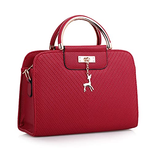 DIRRONA Elegant Damen Handtaschen Casual Umhängetasche Reise Schultertasche Groß Kapazität Umhängetaschen Damen Handtasche Rehbrauner Metallanhänger Rotes A von DIRRONA