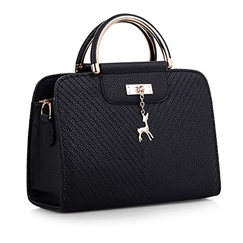 DIRRONA Elegant Damen Handtaschen Casual Umhängetasche Reise Schultertasche Groß Kapazität Umhängetaschen Damen Handtasche Rehbrauner Metallanhänger Schwarz von DIRRONA