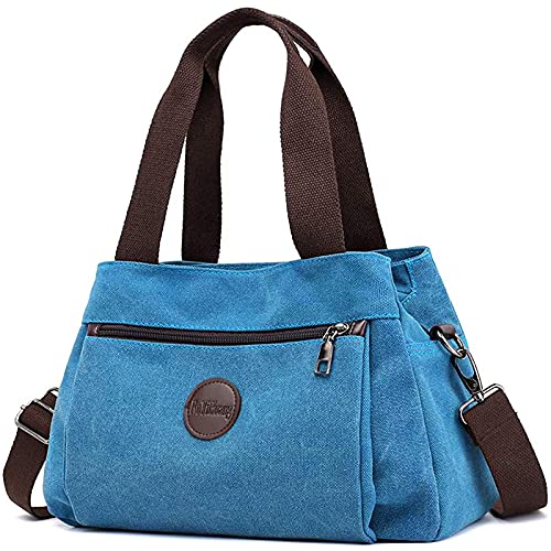 DIRRONA Elegant Damen Segeltuch Umhängetasche Groß Kapazität Handtasche Casual Reise Schultertasche Multi Tasche Umhängetaschen Damen Segeltuch Tasche Blau von DIRRONA