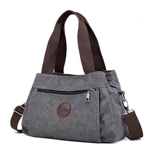 DIRRONA Canvas Tasche Damen – Vintage Handtasche Damen, Große Umhängetasche mit Mehreren Fächern, Verstellbare Schultergurte, Casual Schultertasche für Reise, Arbeit, Alltag & Diebstahlschutz von DIRRONA