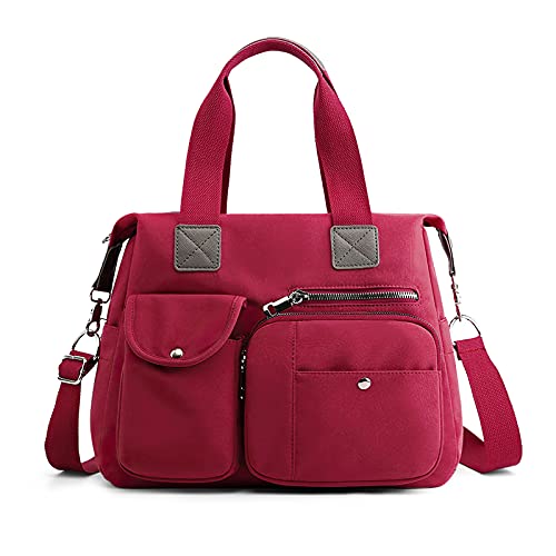 DIRRONA Elegant Damen Umhängetasche Groß Kapazität Handtasche Casual Reise Schultertasche Multi Tasche Umhängetaschen Nylon Damen Handtaschen Rot von DIRRONA