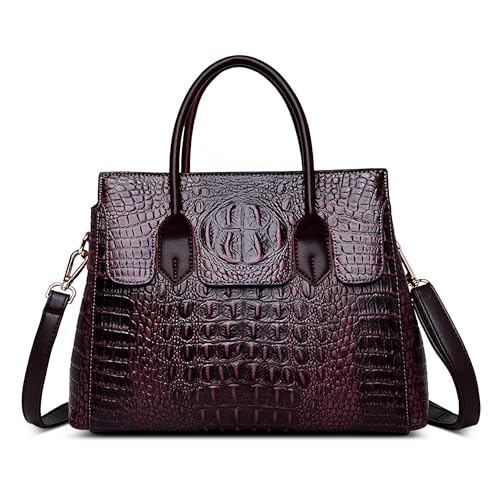 DIRRONA Elegant Damen Umhängetasche Retro Handtasche Casual Reise Schultertasche Groß Kapazität Umhängetaschen Damen Handtaschen Krokodil Muster Fuchsie von DIRRONA
