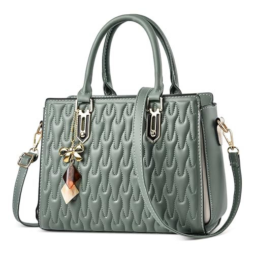 DIRRONA Elegante Damen Handtasche Mode Umhängetaschen Mit Anhänger Mittel Lässig Crossbody Tasche Pu Leder Henkeltasche Schultertasche für Geschäft Arbeiten Party Reisen Grün von DIRRONA