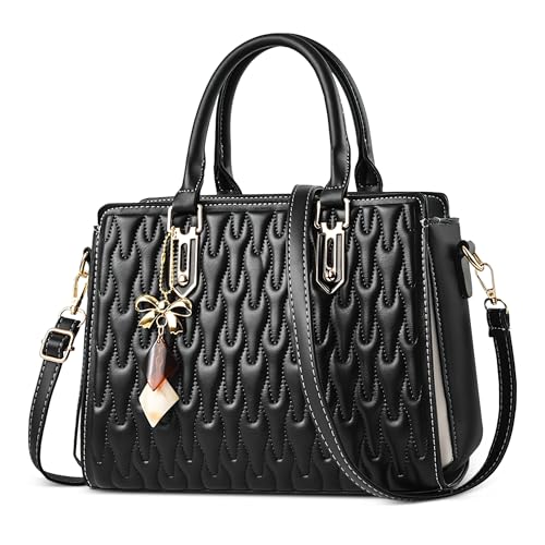 DIRRONA Elegante Damen Handtasche Mode Umhängetaschen Mit Anhänger Mittel Lässig Crossbody Tasche Pu Leder Henkeltasche Schultertasche für Geschäft Arbeiten Party Reisen Schwarz von DIRRONA